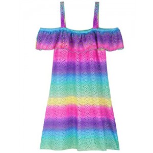 Firpearl Girl's Swimsuit Cover Up Dress Off Shoulder Crochet Mesh Ruffle Beach Swimwear