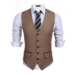 PEATAO Men's Suit Vest, V Neck 5 Button Slim Formal Business Casual Waistcoat