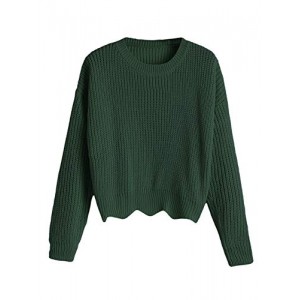 ZAFUL Women's Zigzag Hem Crewneck Pullover Solid Loose Knit Sweater